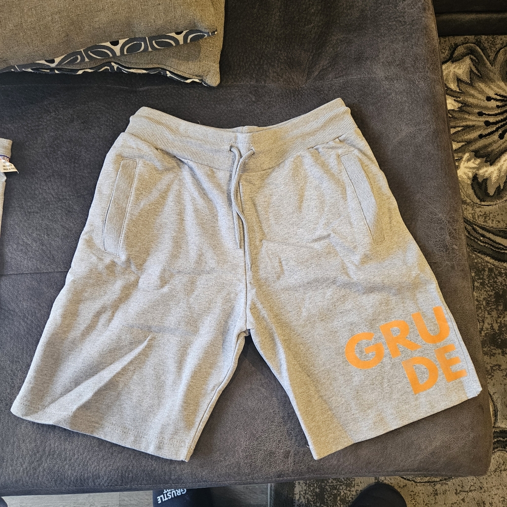 RUDE Gray Shorts with Orange Logo